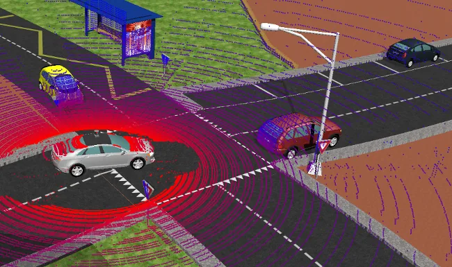Webots 官方车辆 LiDAR 仿真画面